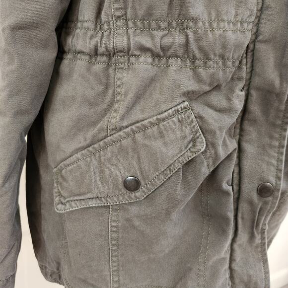 Olive Green Military Utility Parka Jacket with Sherpa Lining and Hood Medium - Picture 7 of 13